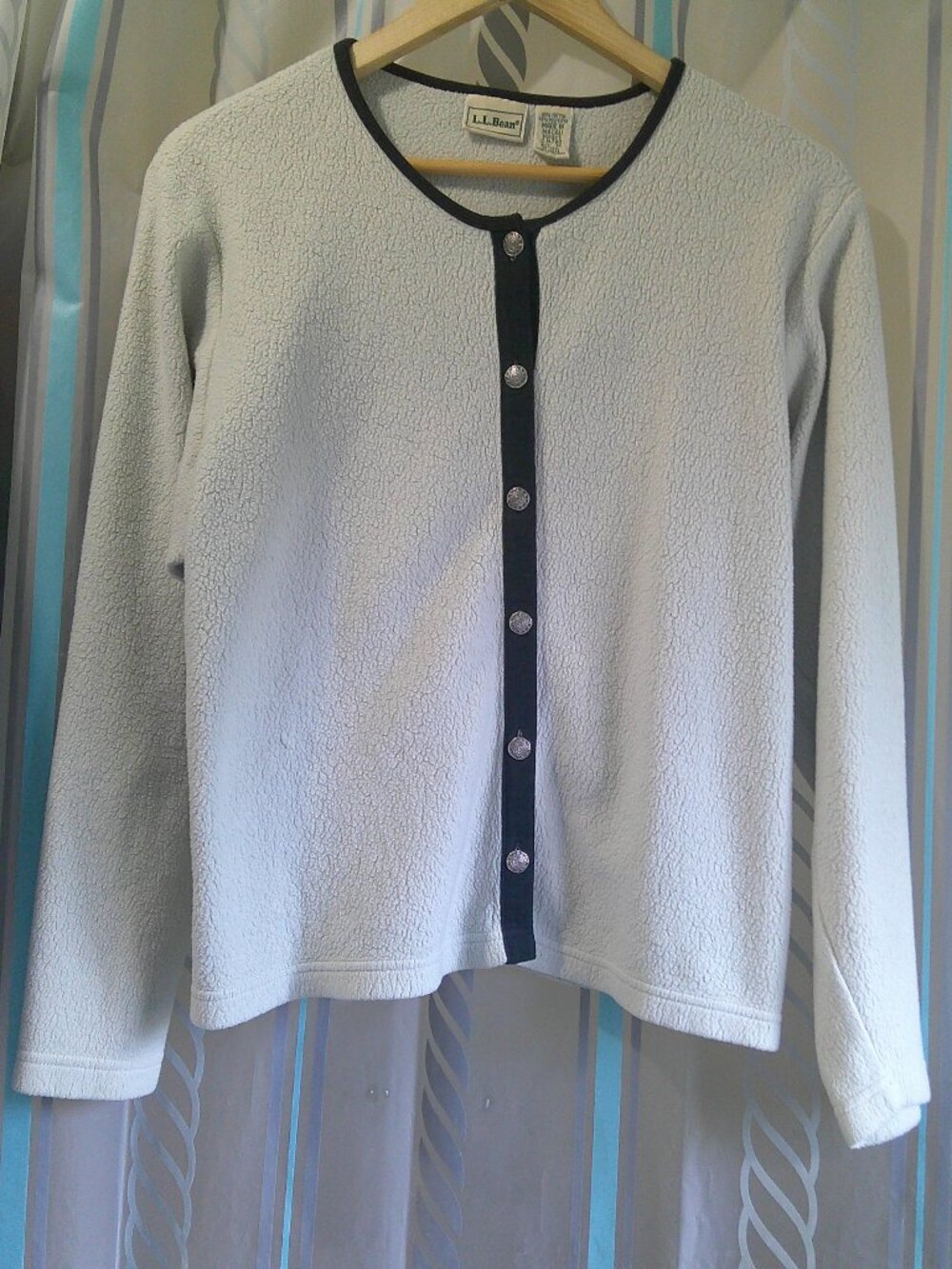 "L.L.BEAN" Off-White Warm Fleece Cardigan w Ornate Buttons Woman Sz M